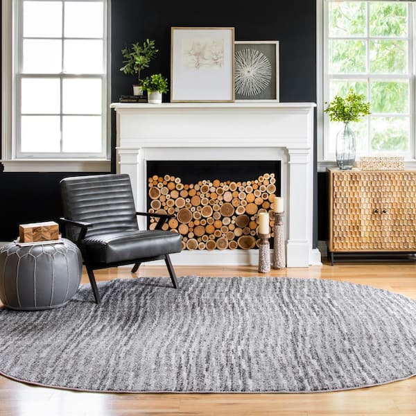 Sherill Modern Ripples Gray 7 ft. x 9 ft. Oval Rug