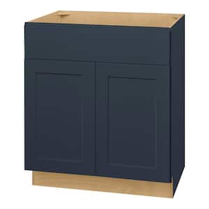 Avondale 30 in. W x 21 in. D x 34.5 in. H Ready to Assemble Plywood Shaker Sink Base Kitchen Cabinet in Ink Blue