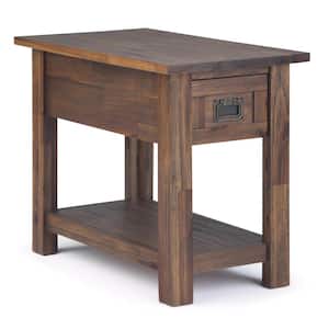 Monroe Solid ACACIA Wood 14 in. Wide Rectangle Rustic Narrow Side Table in Distressed Charcoal Brown