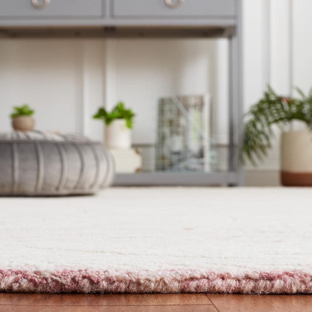 Handmade Pink and Ivory Wool Tufted Rectangular Area Rug