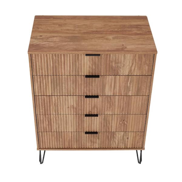 Manhattan Comfort DUMBO Modern 5-Drawer Tall Dresser in Golden Brown Manhattan Comfort DUMBO Modern 5-Drawer Tall Dresser in Golden Brown