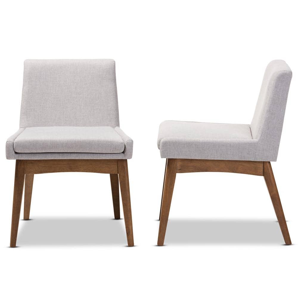 Greyish Beige Upholstered Parsons Side Chair with Walnut Wood Frame