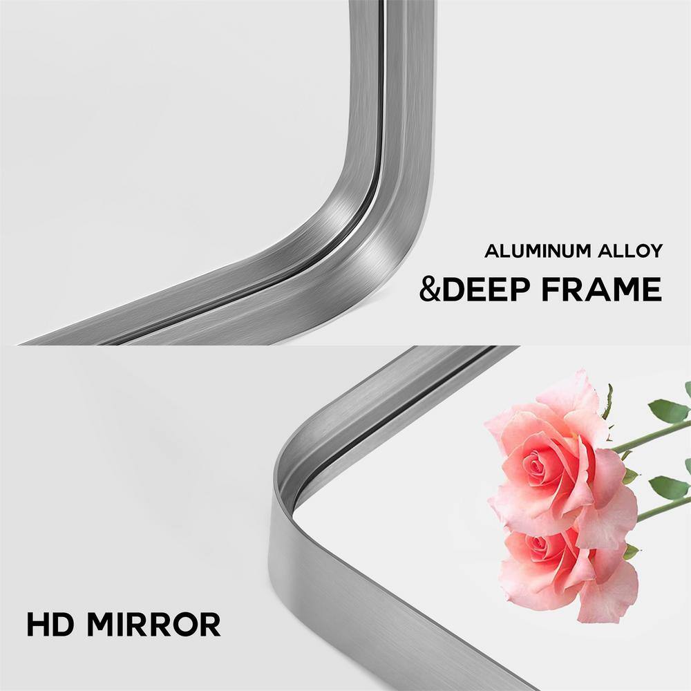 32" x 22" Silver Aluminum Alloy Rounded Corner Rectangular Bathroom Mirror