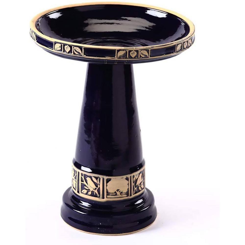 BIRDS choice Burley Blue Glazed Clay Round Birdbath BCBLUESET The