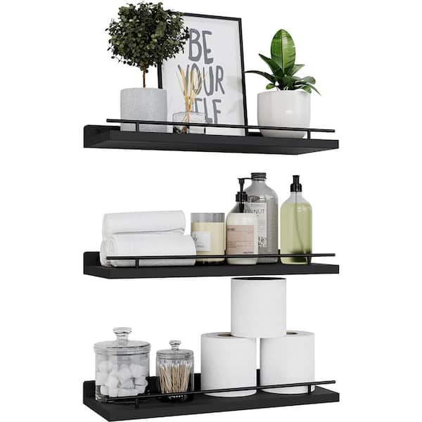 Cubilan 15.7 in. W x 6 in. D Black Wood Composite Decorative Wall Shelf Floating Shelves, Set of 3