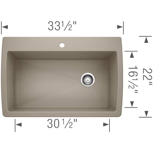 DIAMOND Silgranit Dual Mount Granite Composite 33.5 in. 1-Hole Single Bowl Kitchen Sink in Truffle