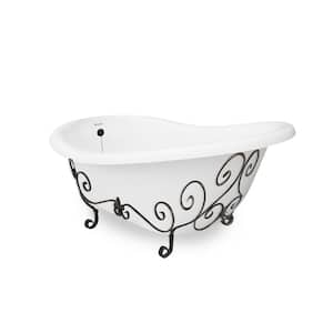 71 in. AcraStone Slipper Clawfoot Non-Whirlpool Bathtub in White and Base in Old World Bronze