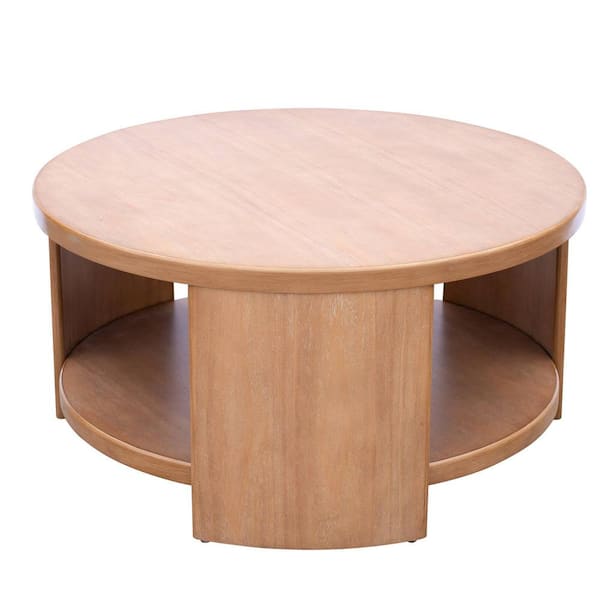 INK+IVY Skye 36 in. Natural Round Wood Coffee Table with Shelf