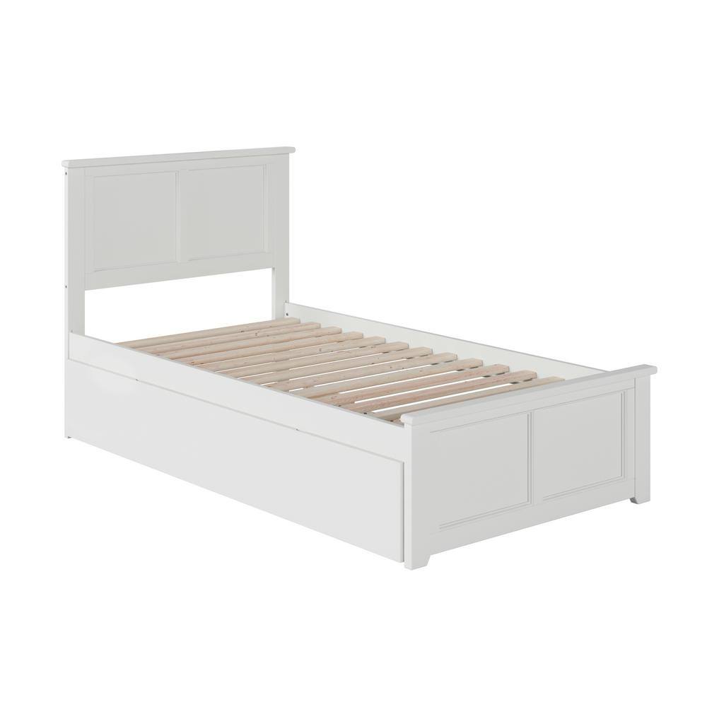 Madison White Twin Platform Bed with Urban Trundle and Upholstered Headboard
