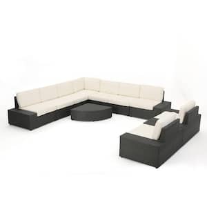 Santa Cruz Gray 10-Piece Wicker Outdoor Patio Sectional Set with White Cushions