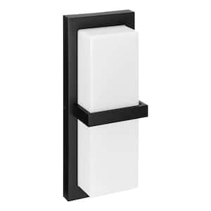 LED Outdoor Wall Light, Black w/ Horizontal Bar & Frosted Lens, Modern Porch Light, 1000 Lumens, 5 CCT 2700K-5000K