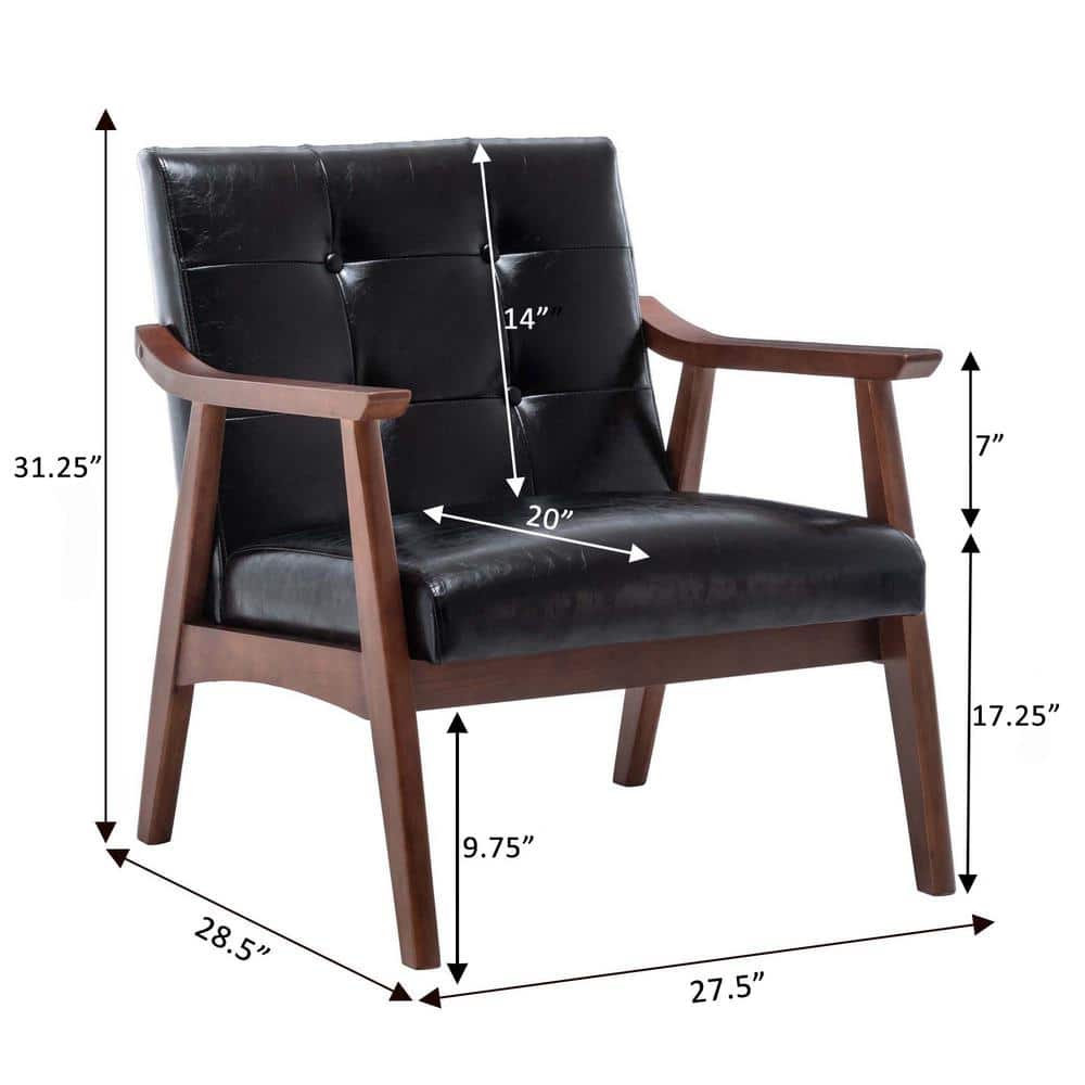 Natalie Black Faux Leather Wood Accent Chair