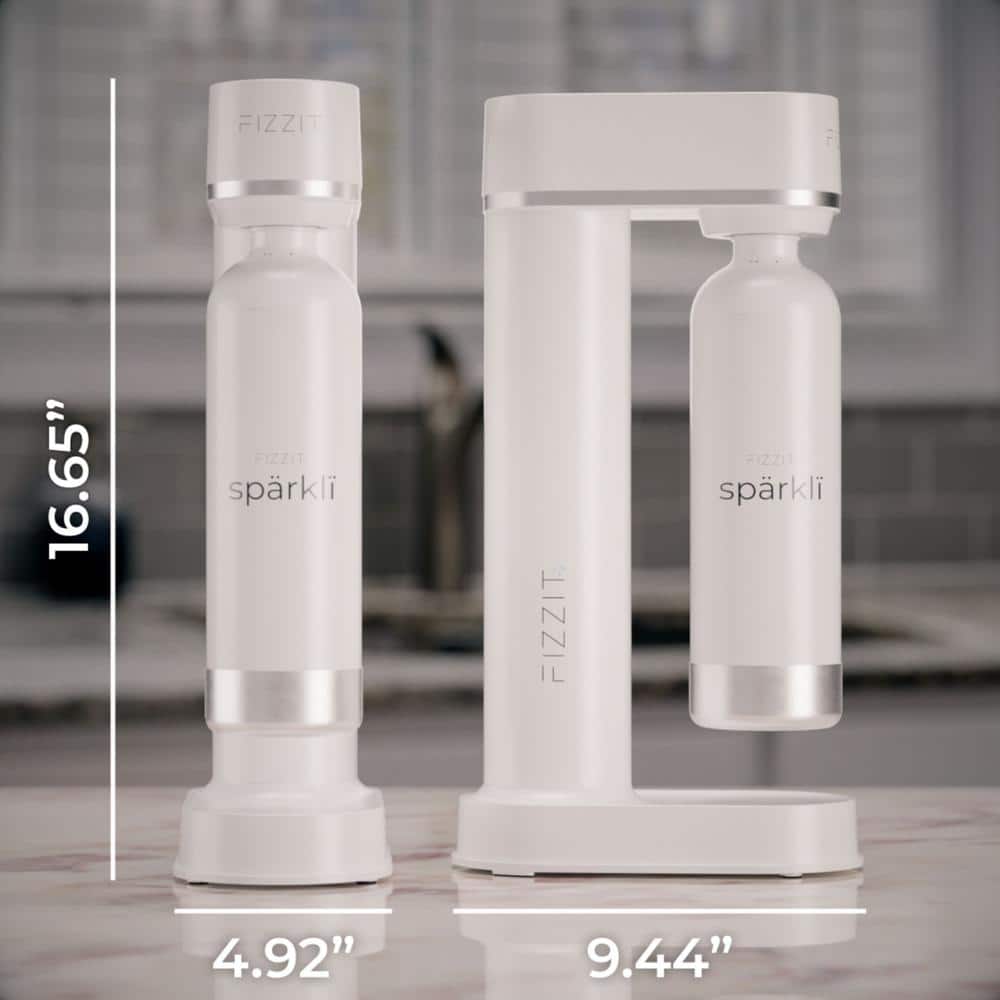 FIZZIT Stainless Steel White Sparkling Water and Soda Maker Machine with White Stainless Steel 1L Re-Usable Bottle SPARKLI-W