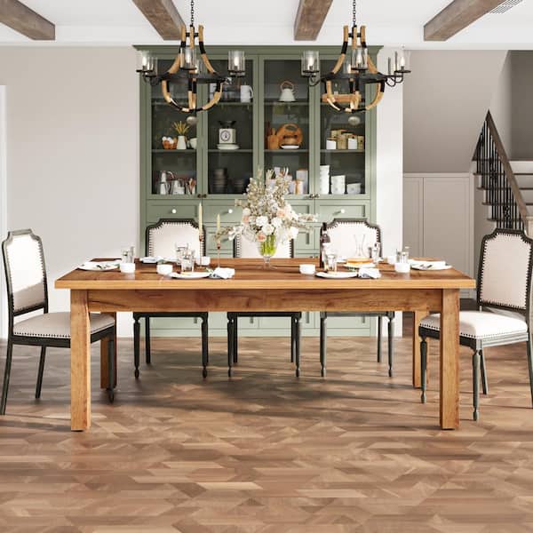 TRIBESIGNS WAY TO ORIGIN Halseey Rectangle Walnut Brown Wood 71 in. 4 Legs Dining Table Seats 6-8