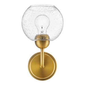 Jill 1-Light Gold Wall Sconce with Clear Seeded Glass Shade