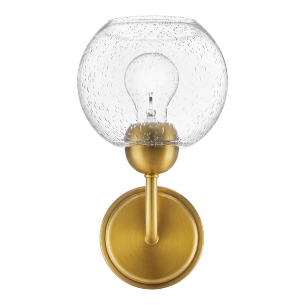 Jill 1-Light Gold Wall Sconce with Clear Seeded Glass Shade