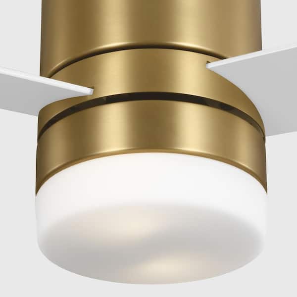 Generation Lighting - Era 52 in. Burnished Brass Standard Flush Mount Hugger Indoor/Outdoor Ceiling Fan with White Blades, Wall Mount Control