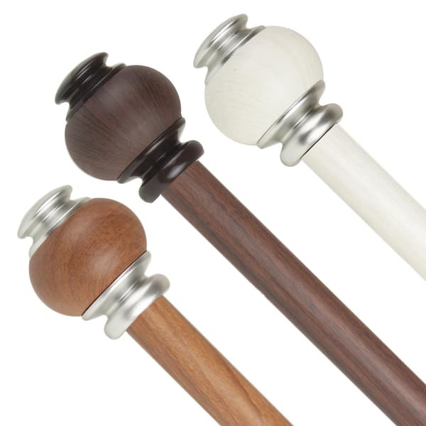 Rod Desyne 1 inch Adjustable Single Faux Wood Curtain Rod 28-48 inch in Pearl White with Marble Finials
