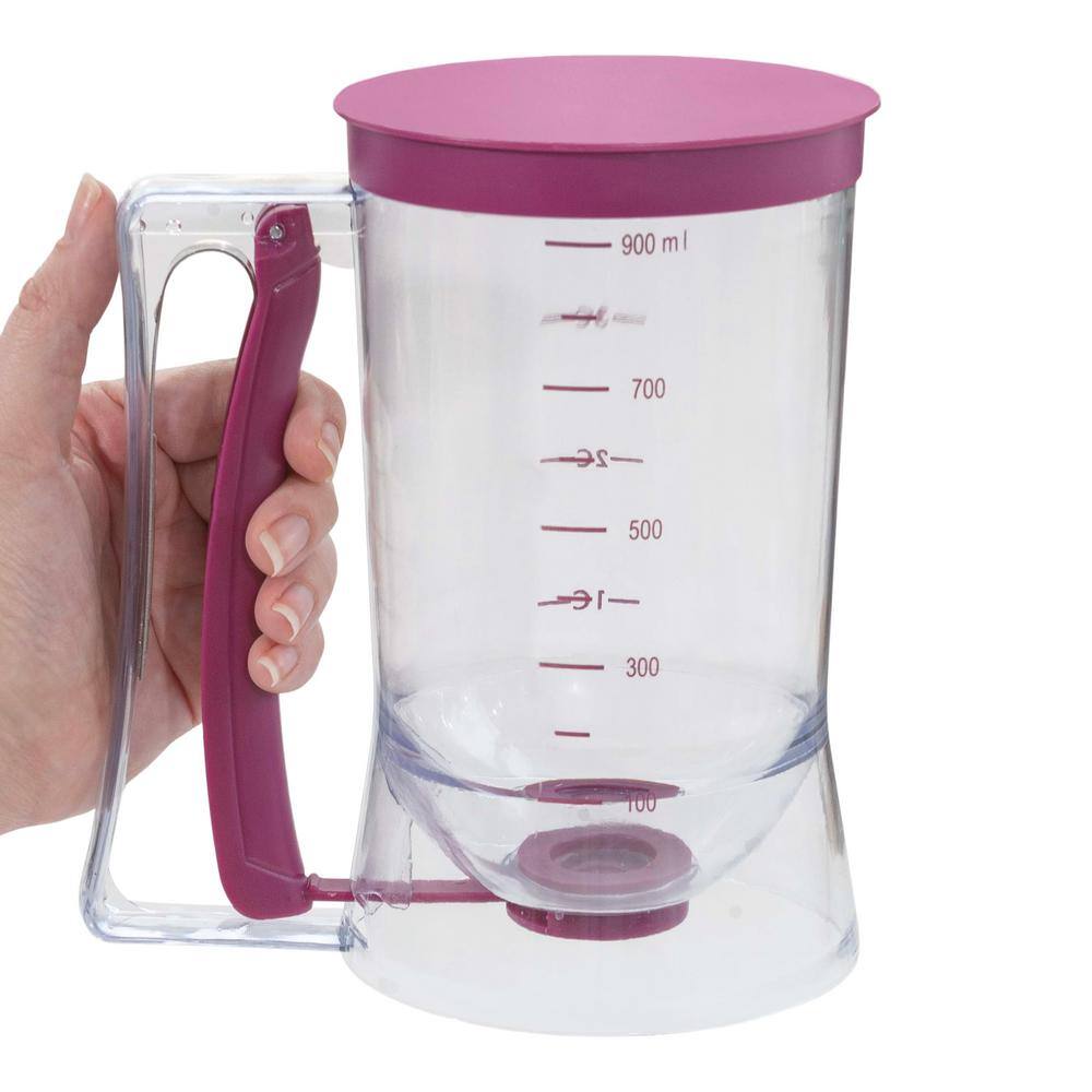 Purple 4-Cup Plastic Pancake Batter Dispenser with Squeeze Handle