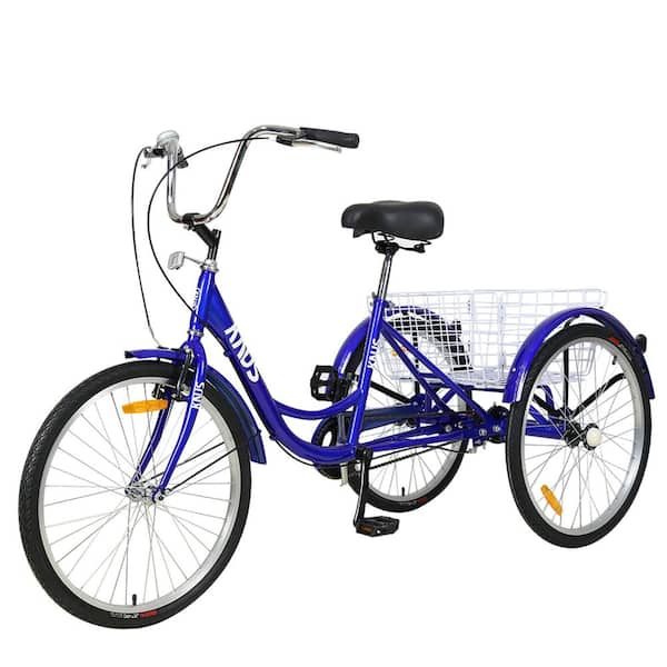 Runesay 26 in. Wheels Cruiser Bicycles Adult Tricycle Trikes 3-Wheel Bikes with Large Shopping Basket Single Speed in Blue