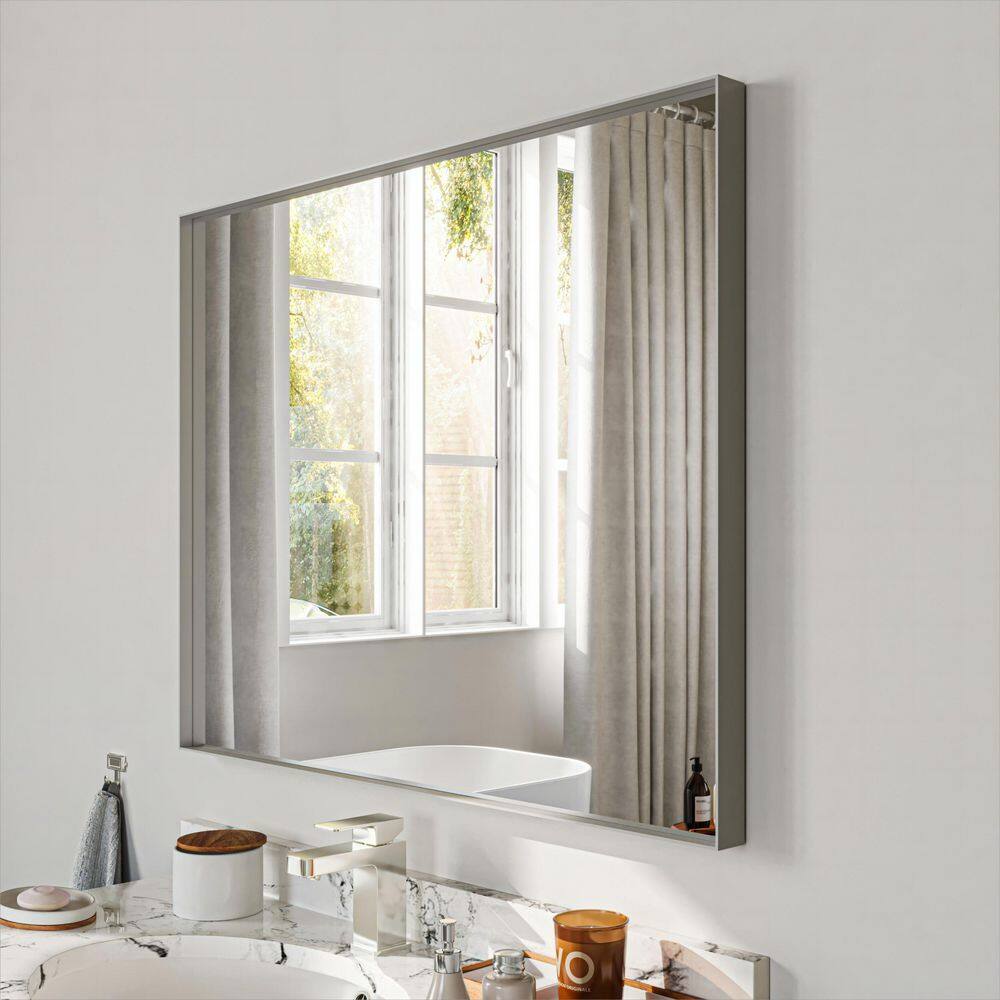 28 in. W x 36 in. H Silver Aluminum Rectangle Framed Tempered Glass Wall-mounted Bathroom Mirror price history on PriceWatchPro