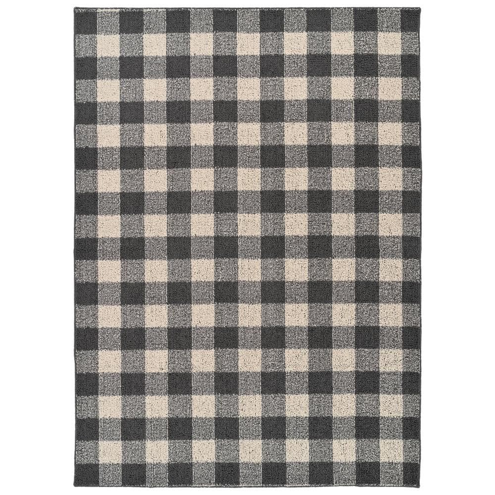 Cinder & Ivory 5'x7' Tufted Rectangular Area Rug with Easy Care