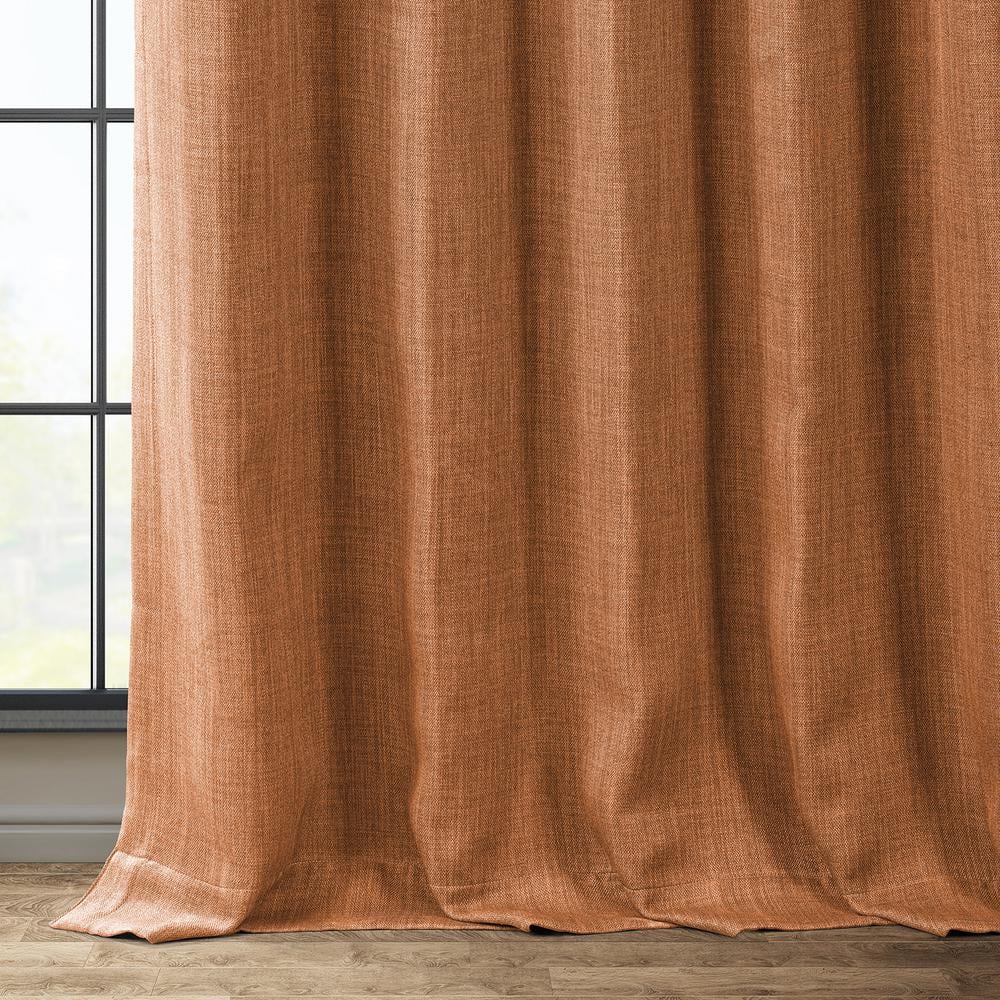 Desert Orange Faux Linen Blackout Puddle Length Curtain Panel