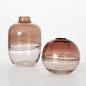 6.75 in. and 9.75 in. Warm Brown Swirl Glass Vases (Set of 2)