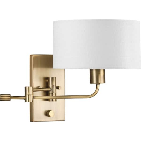 Carrick 1-Light Vintage Brass Summer Linen Shade Transitional Wall Sconce