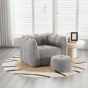 42.5 in. W Square Arm Bean Bag Velvet Lazy Square Sofa with Ottoman in Gray