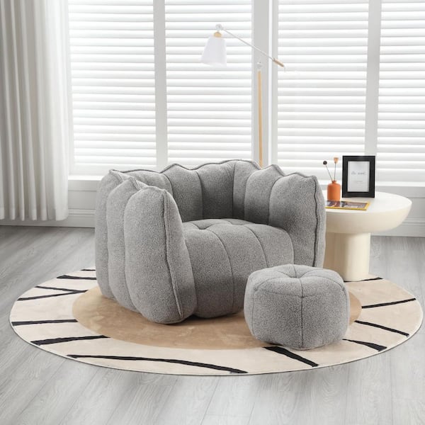 42.5 in. W Square Arm Bean Bag Velvet Lazy Square Sofa with Ottoman in. Gray
