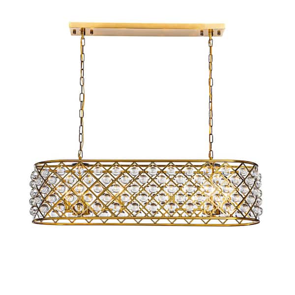 ALOA DECOR 40.5 in.8-Light Modern Glam Gold Linear Rectangular Chandelier with Glass Crystal for Kitchen Island Dining Room