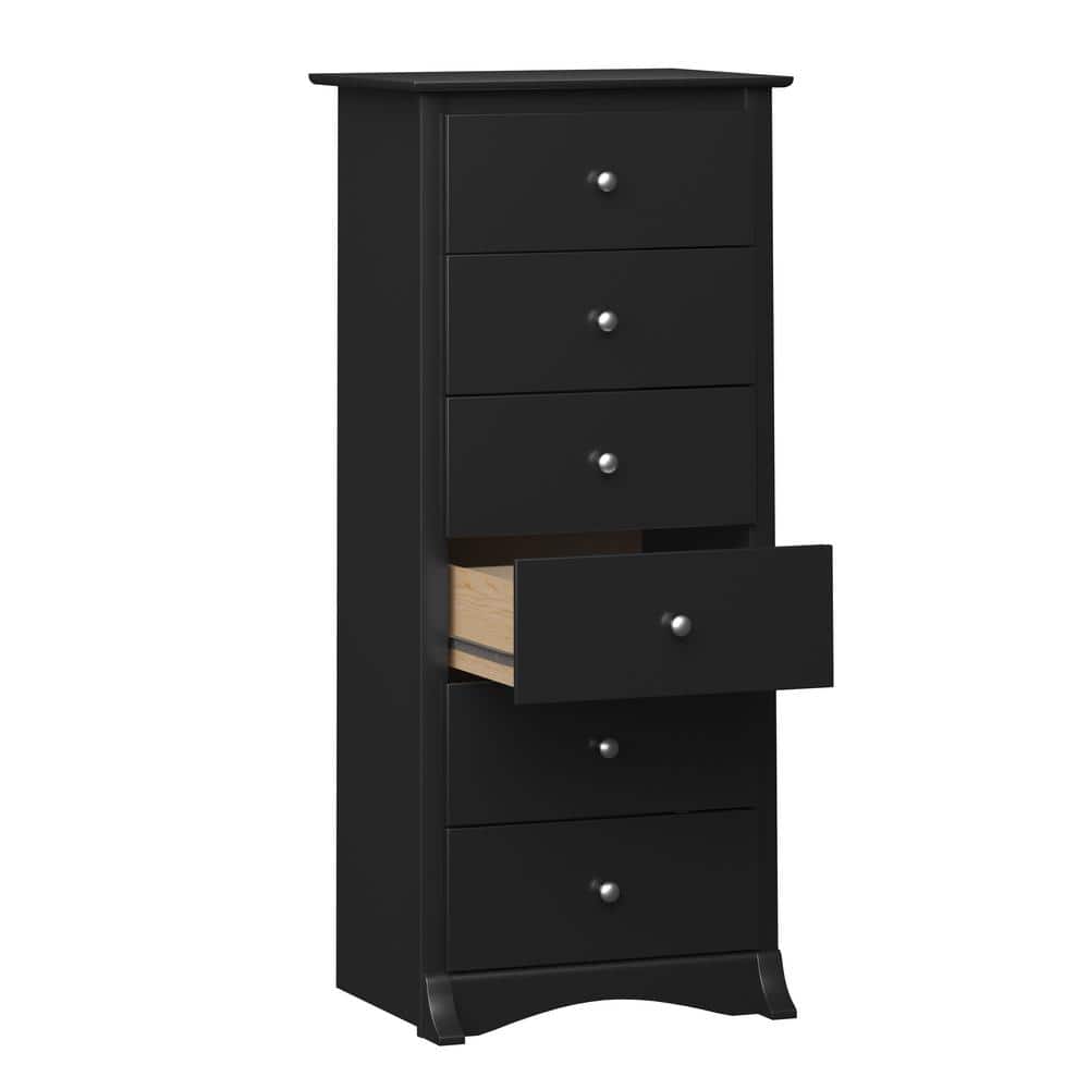 Black Vertical 6-Drawer Chest with Roller Glides