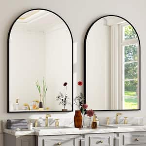 26 in. W x 38 in. H Arched Black Aluminum Alloy Framed Wall Mirror