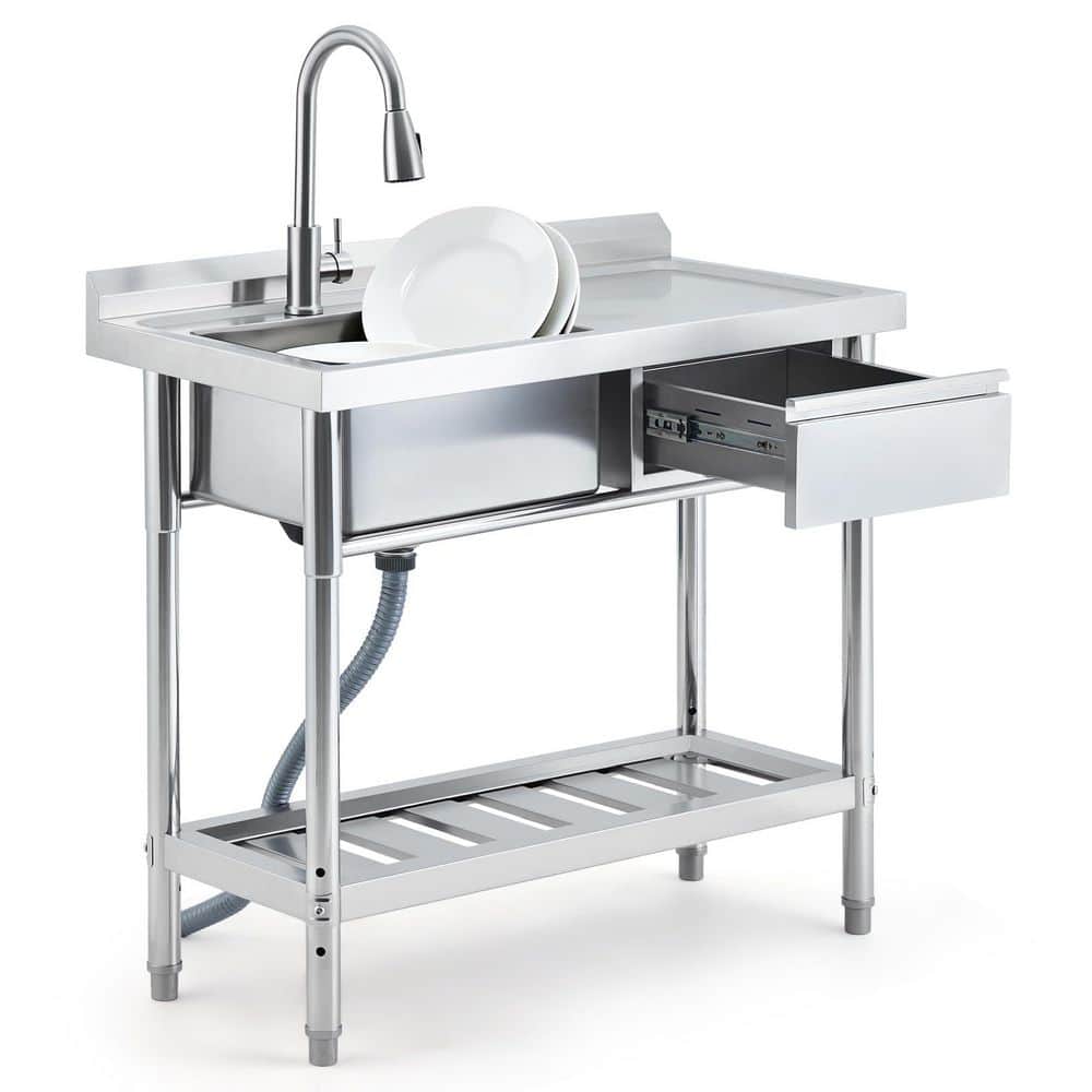 39*19.7*37in. Commercial Stainless Steel Kitchen Sink Prep Counter, Freestanding Utility Sink, Single Bowl Kitchen Sink price history on PriceWatchPro