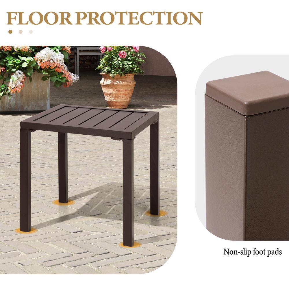 Brown Aluminum Square Outdoor Side Table