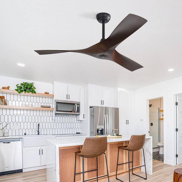 52 in. Modern Black Indoor 6-Speed Black Blades Downrod Mount Standard Ceiling Fan with 3-Size Downrods and Remote