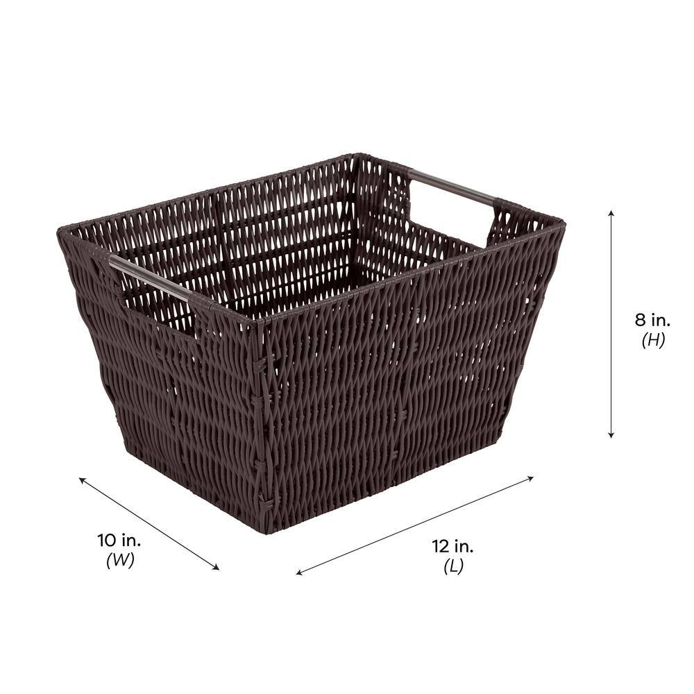 Rectangular Rattan Storage Basket with Stainless Steel Handles - Chocolate