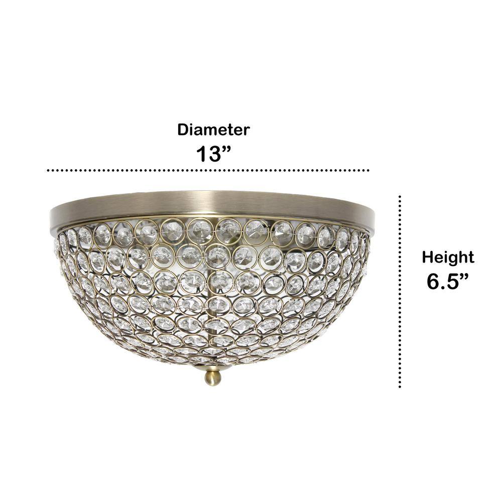 Antique Brass Crystal Dome Flush Mount Ceiling Light Set