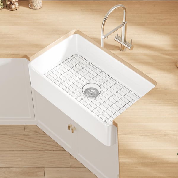 Eridanus Yorkshire Crisp White Fireclay 30 in. Single Bowl Farmhouse Apron Workstation Kitchen Sink with Accessories