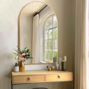 24 in. W x 36 in. H Aluminum Gold Vanity Mirror Large Arched Mirror Wall Mounted/Standing Bathroom Mirror Framed Mirror