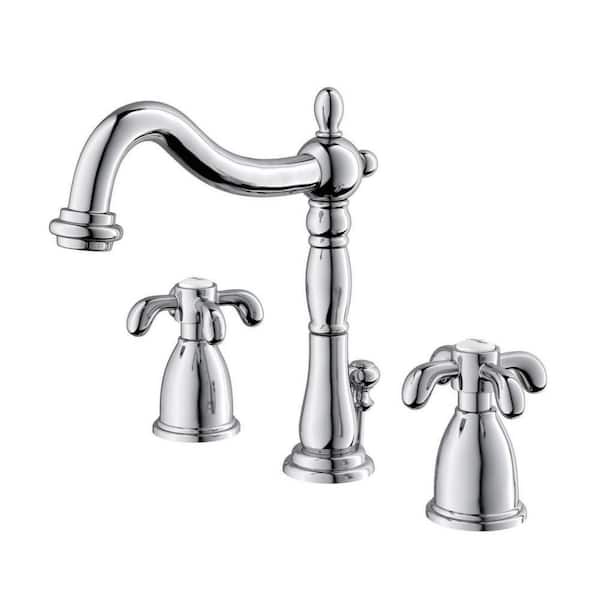 Kingston Brass French Country 2-Handle 8 in. Widespread Bathroom Faucets with Plastic Pop-Up in Polished Chrome