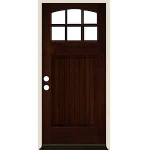 36 in. x 80 in. Craftsman 6 Lite V Groove Arch Top Red Mahogany Stain Right-Hand/Inswing Douglas Fir Prehung Front Door