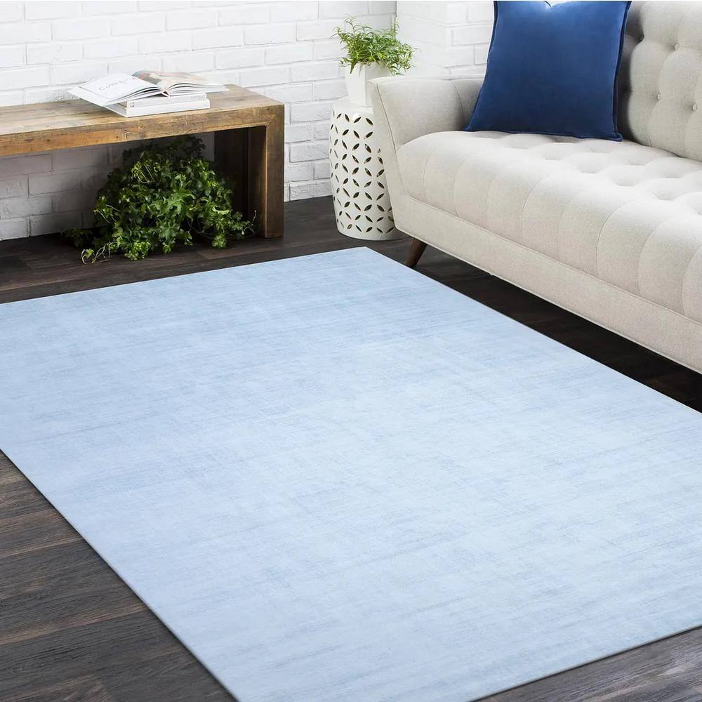 Elegant Hand-Loomed Viscose 8'x10' Light Blue Area Rug