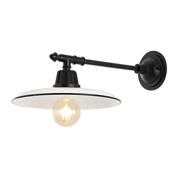 Bonner 12 in. White 1-Light Farmhouse Industrial Indoor/Outdoor Iron LED Victorian Arm Outdoor Sconce