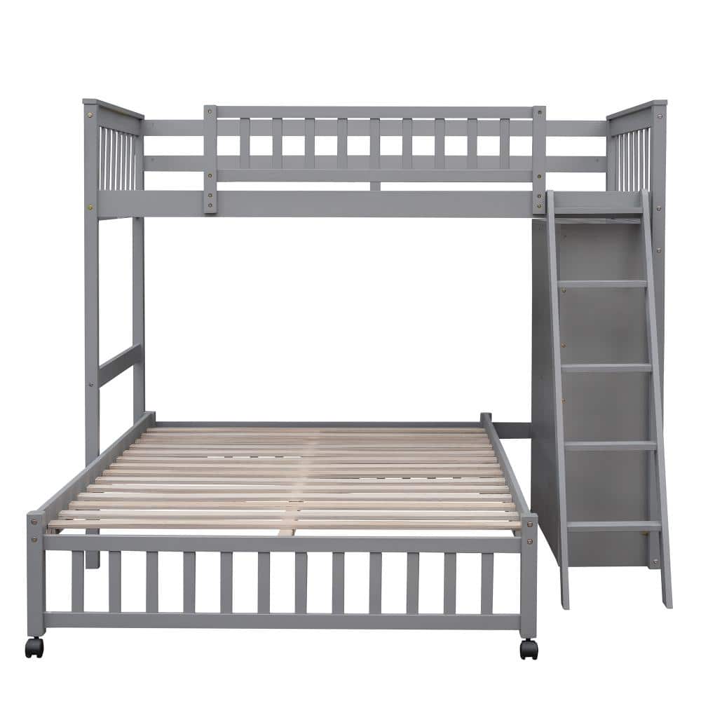 Gray Twin Over Full Bunk Bed with Six Drawers, Flexible Shelves, and Wheels durable construction price history on PriceWatchPro