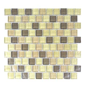 Geo Pupukea Brown Square Mosaic 12 in. x 12 in. Textured Glass Wall & Pool Tile (1 Sq. Ft./Sheet)