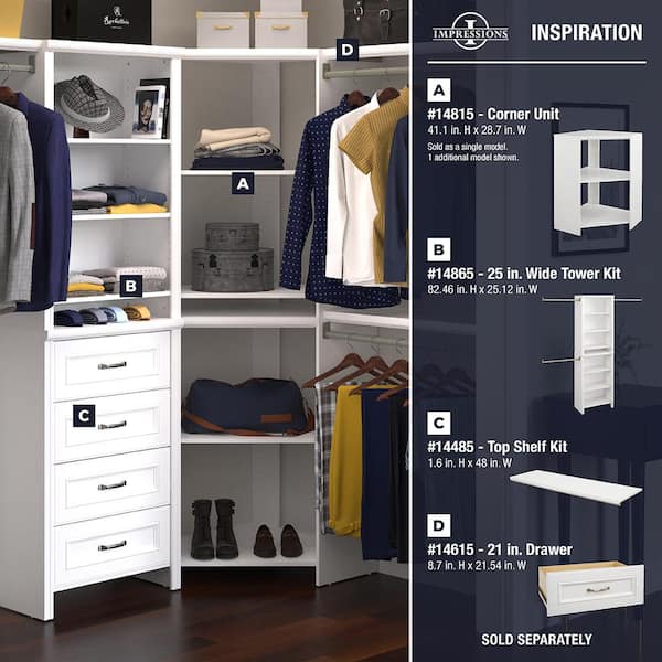 ClosetMaid 14865 Impressions Standard 60 in. W - 120 in. W White Wood Closet System - 3