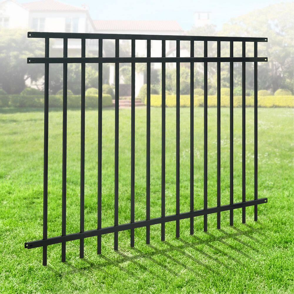 Black Heavy Duty Flat Top Metal Fence Panel, 4 ft. x 6 ft.