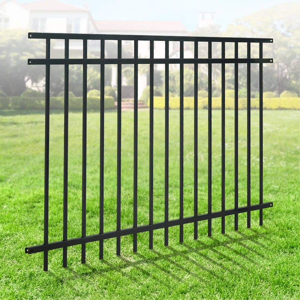 Black Heavy Duty Flat Top Metal Fence Panel, 4 ft. x 6 ft.